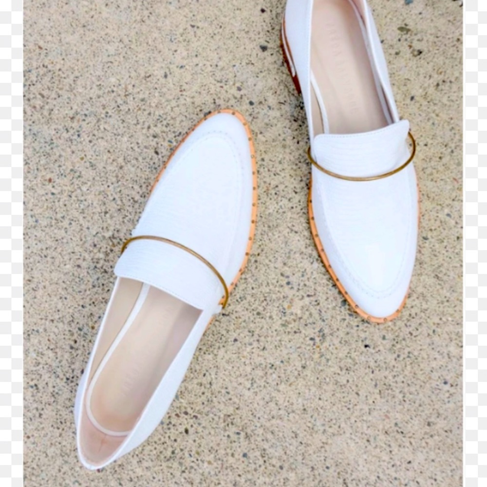 Freda Salvador Halo White Croc Embossed Loafer